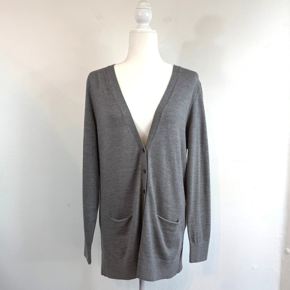Banana Republic 100% Merino Wool Long Cardigan Sweater Gray L Classic Office